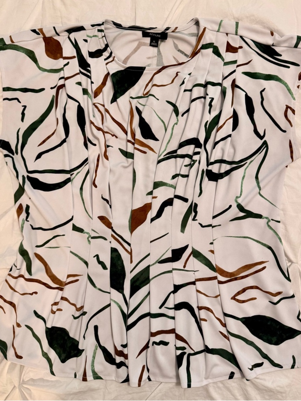 Alfani XL Abstract Print Pleated Blouse Green Brown Black